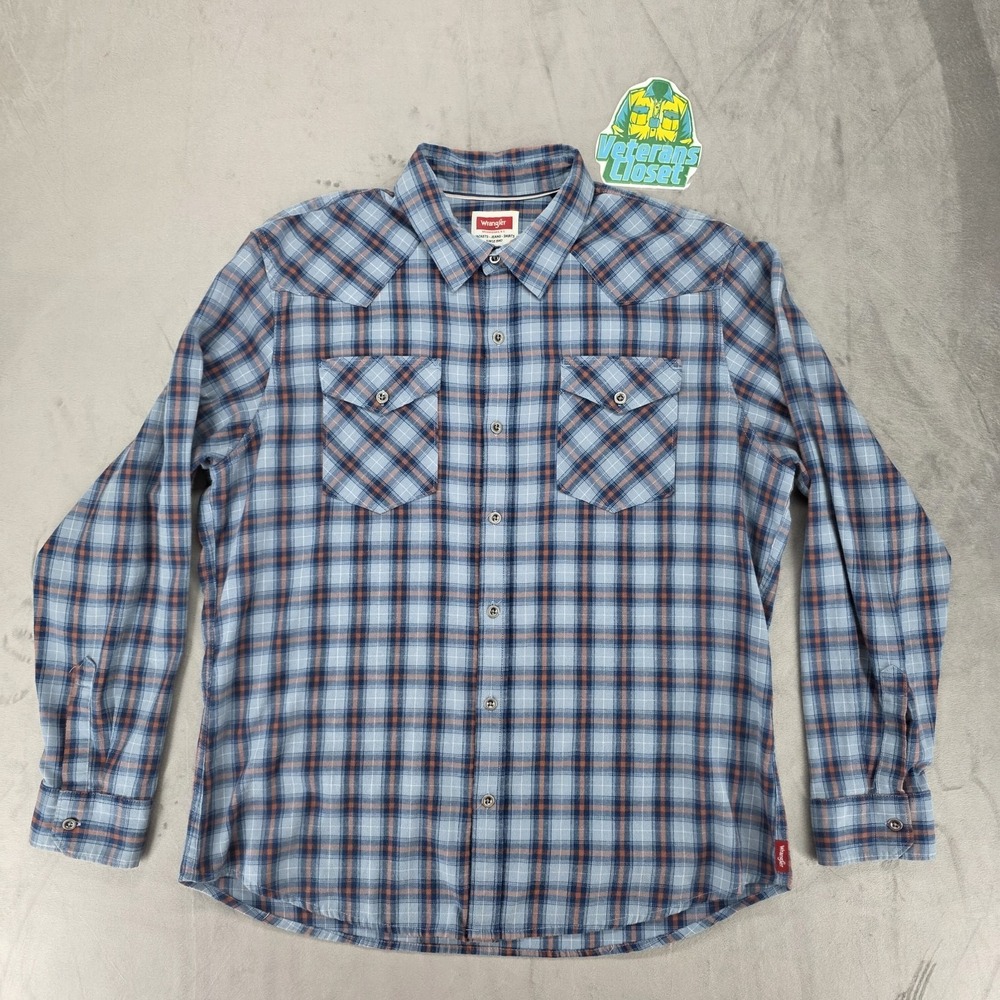 Wrangler Western Flannel Shirt Mens XL Xtra Large Shadow Plaid Button Up EUC